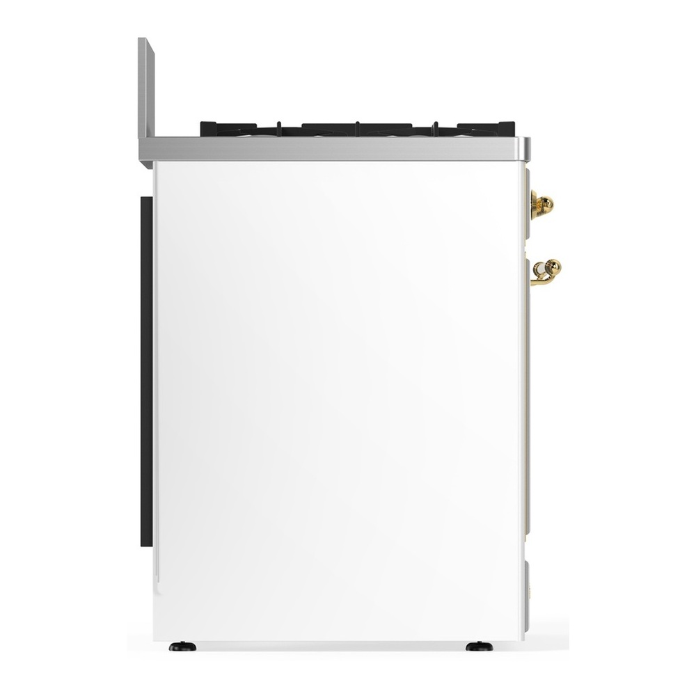 ILVE UM30NR3WHGLP Majestic III 30 inch Dual Fuel Range with 5 Black Brass Burners, Dual Function Burner up to 25,000 BTU (Liquid Propane, Triple Glass Door, White, Brass) 6 UM30NR3WHGLP-Left-Side