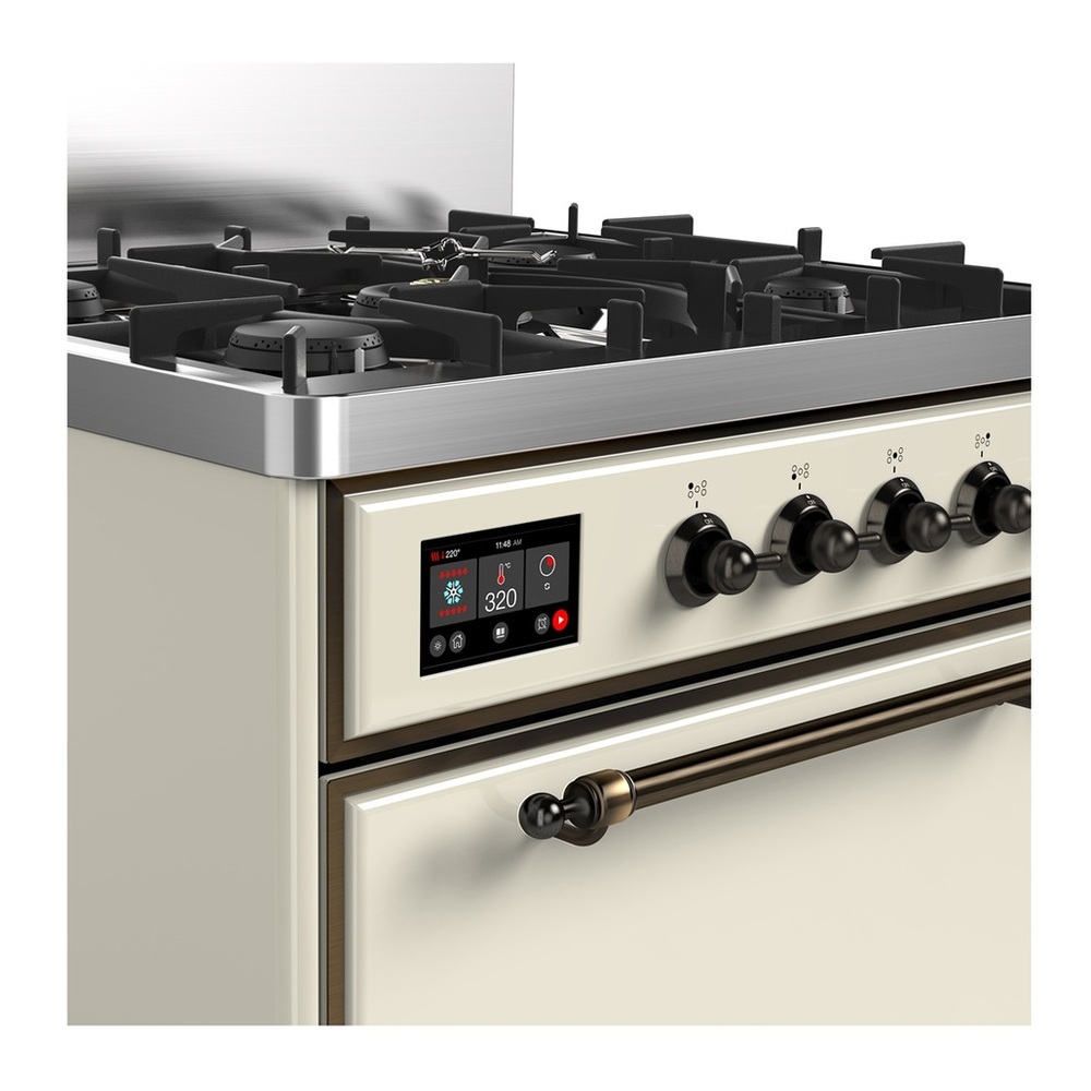 ILVE UM30QNR3AWB Majestic III 30 inch Dual Fuel Range with 5 Black Brass Burners, Dual Function Burner up to 25,000 BTU (Natural Gas, Solid Door, Antique White, Burnished) 2 UM30QNR3AWB-Burnished