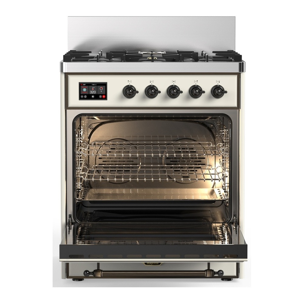 ILVE UM30QNR3AWB Majestic III 30 inch Dual Fuel Range with 5 Black Brass Burners, Dual Function Burner up to 25,000 BTU (Natural Gas, Solid Door, Antique White, Burnished) 4 UM30QNR3AWB-Oven-Interior