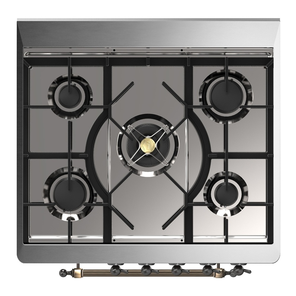 ILVE UM30QNR3AWB Majestic III 30 inch Dual Fuel Range with 5 Black Brass Burners, Dual Function Burner up to 25,000 BTU (Natural Gas, Solid Door, Antique White, Burnished) 7 UM30QNR3AWB-Cooktop