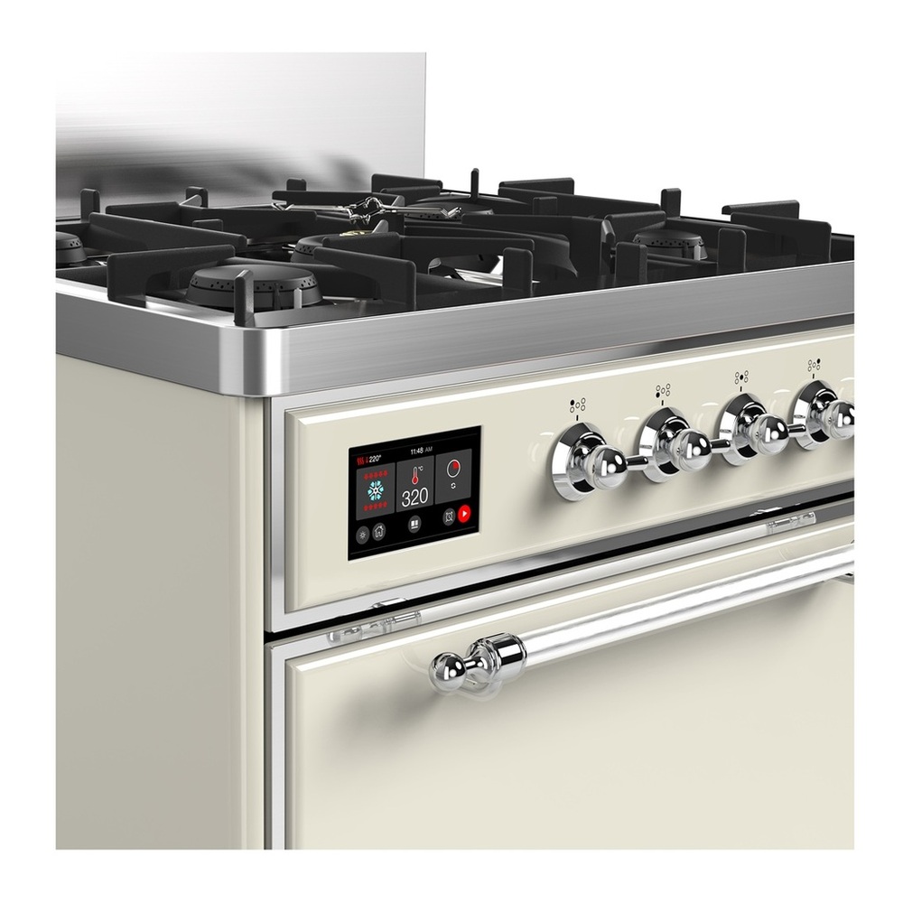 ILVE UM30QNR3AWC Majestic III 30 inch Dual Fuel Range with 5 Black Brass Burners, Dual Function Burner up to 25,000 BTU (Natural Gas, Solid Door, Antique White, Chrome) 2 UM30QNR3AWC-Chrome