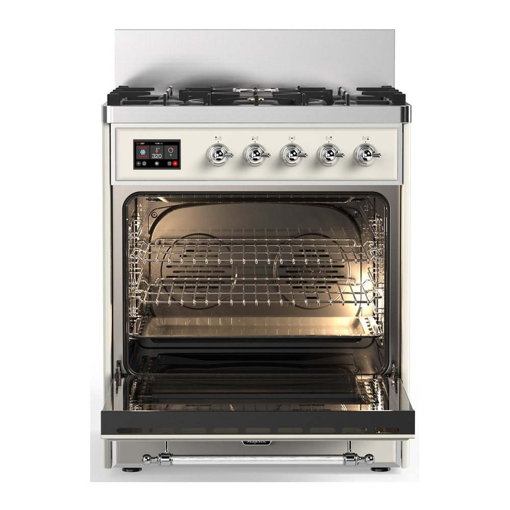 ILVE UM30QNR3AWC Majestic III 30 inch Dual Fuel Range with 5 Black Brass Burners, Dual Function Burner up to 25,000 BTU (Natural Gas, Solid Door, Antique White, Chrome) 4 UM30QNR3AWC-Oven-Interior