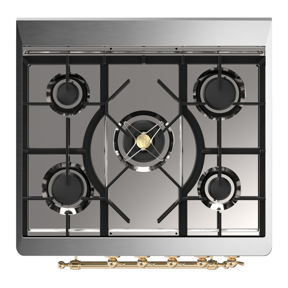 ILVE UM30QNR3AWGLP Majestic III 30 inch Dual Fuel Range with 5 Black Brass Burners, Dual Function Burner up to 25,000 BTU (Liquid Propane, Solid Door, Antique White, Brass) 7 UM30QNR3AWGLP-Cooktop