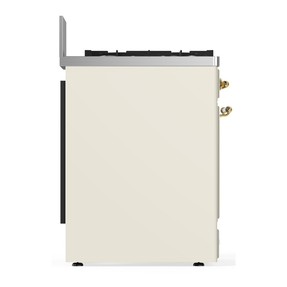 ILVE UM30QNR3AWG Majestic III 30 inch Dual Fuel Range with 5 Black Brass Burners, Dual Function Burner up to 25,000 BTU (Natural Gas, Solid Door, Antique White, Brass) 6 UM30QNR3AWG-Left-Side