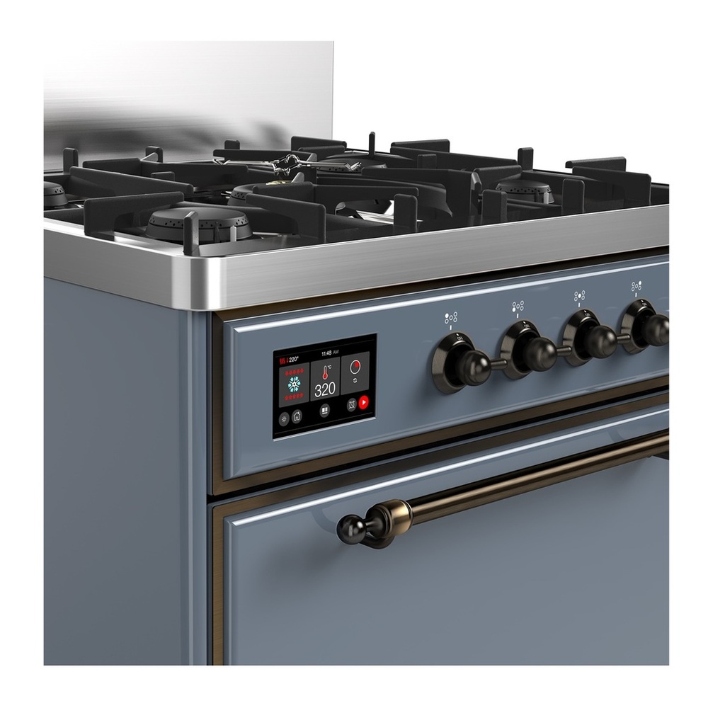 ILVE UM30QNR3BGB Majestic III 30 inch Dual Fuel Range with 5 Black Brass Burners, Dual Function Burner up to 25,000 BTU (Natural Gas, Solid Door, Blue Grey, Burnished) 2 UM30QNR3BGB-Burnished