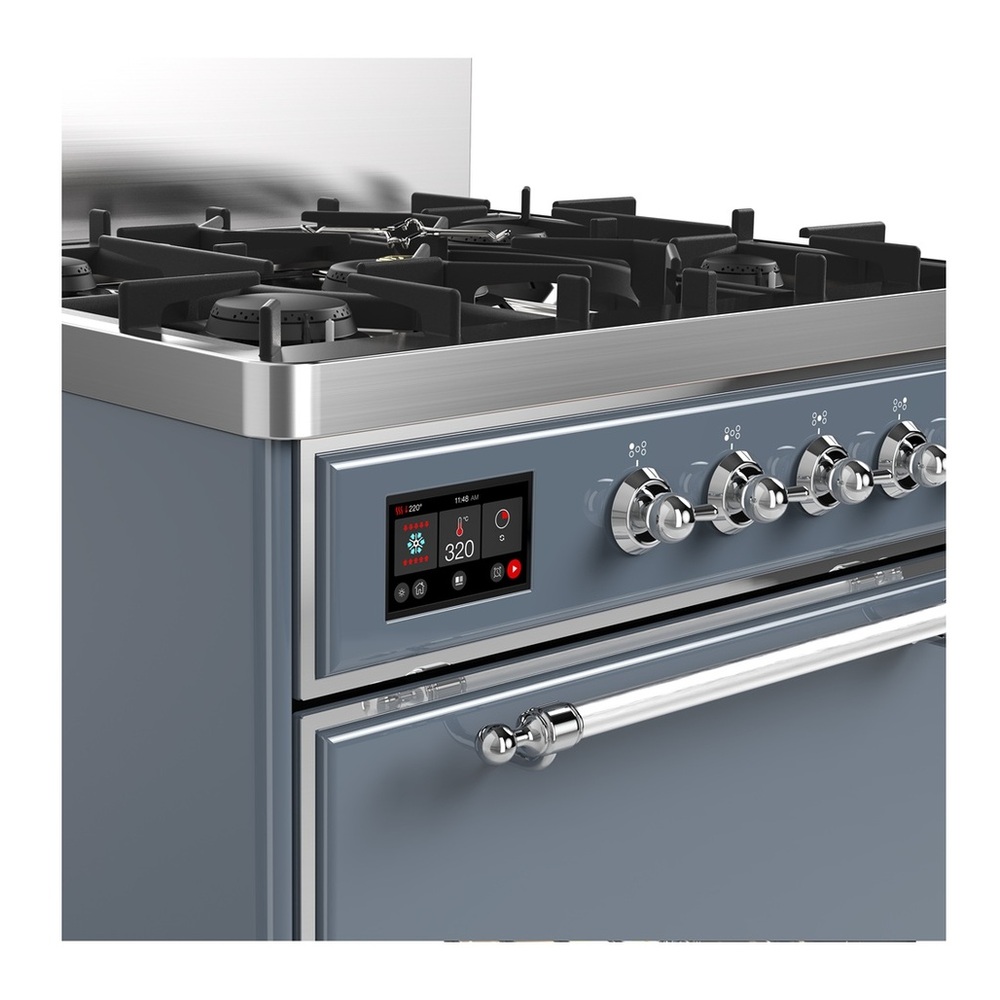ILVE UM30QNR3BGCLP Majestic III 30 inch Dual Fuel Range with 5 Black Brass Burners, Dual Function Burner up to 25,000 BTU (Liquid Propane, Solid Door, Blue Grey, Chrome) 2 UM30QNR3BGCLP-Chrome