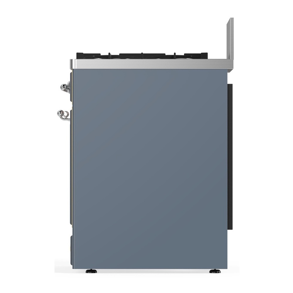 ILVE UM30QNR3BGCLP Majestic III 30 inch Dual Fuel Range with 5 Black Brass Burners, Dual Function Burner up to 25,000 BTU (Liquid Propane, Solid Door, Blue Grey, Chrome) 5 UM30QNR3BGCLP-Right-Side