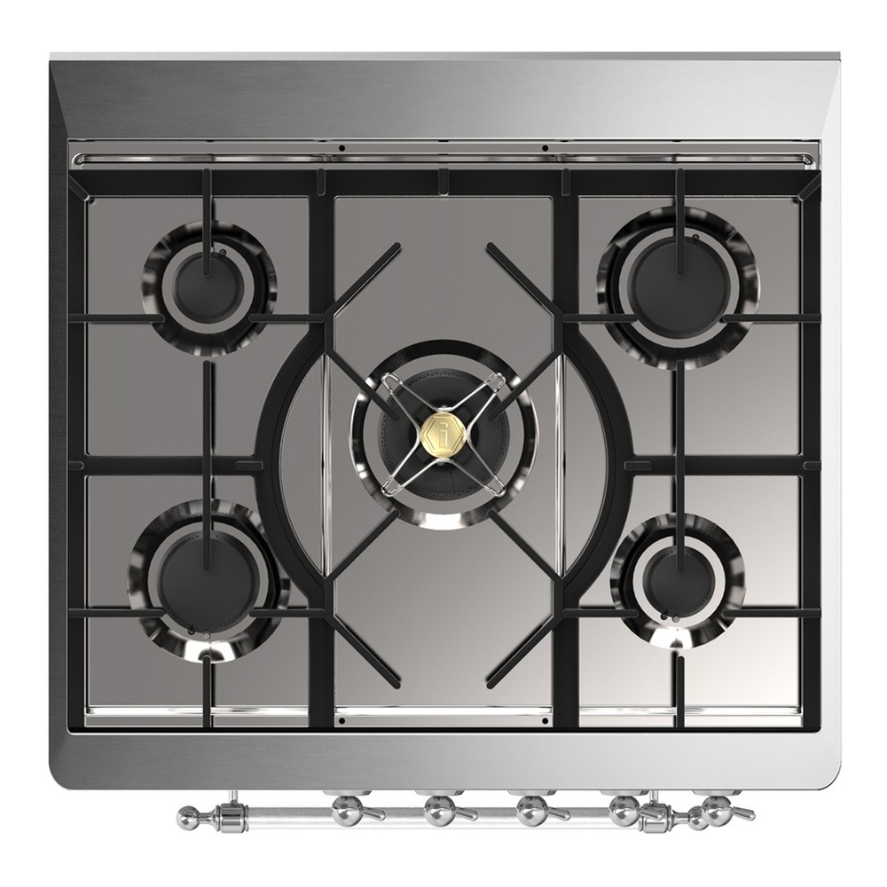 ILVE UM30QNR3BGCLP Majestic III 30 inch Dual Fuel Range with 5 Black Brass Burners, Dual Function Burner up to 25,000 BTU (Liquid Propane, Solid Door, Blue Grey, Chrome) 7 UM30QNR3BGCLP-Cooktop
