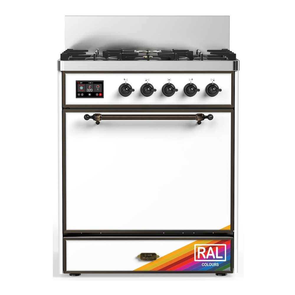 ILVE UM30QNR3RABLP Majestic III 30 inch Dual Fuel Range with 5 Black Brass Burners, Dual Function Burner up to 25,000 BTU (Liquid Propane, Solid Door, RAL, Burnished) 1 UM30QNR3RABLP
