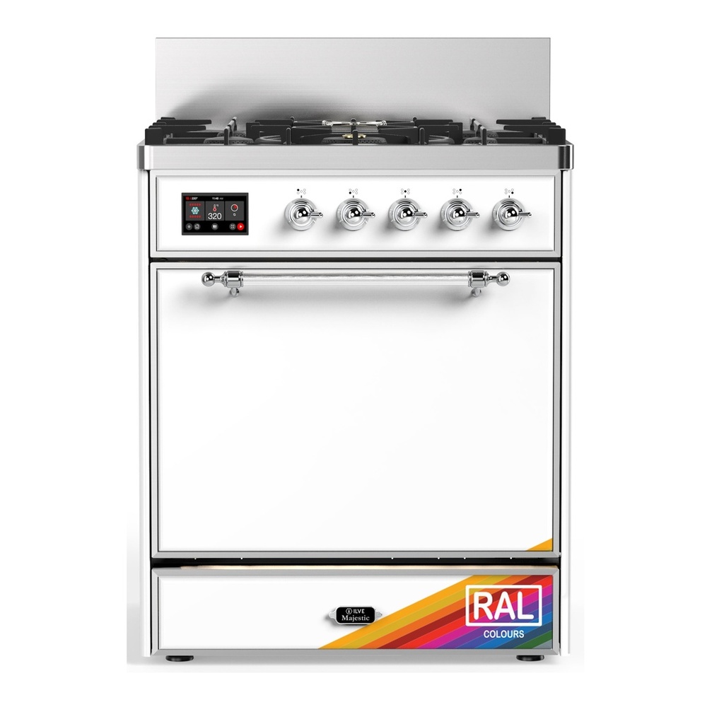 ILVE UM30QNR3RACLP Majestic III 30 inch Dual Fuel Range with 5 Black Brass Burners, Dual Function Burner up to 25,000 BTU (Liquid Propane, Solid Door, RAL, Chrome) 1 UM30QNR3RACLP