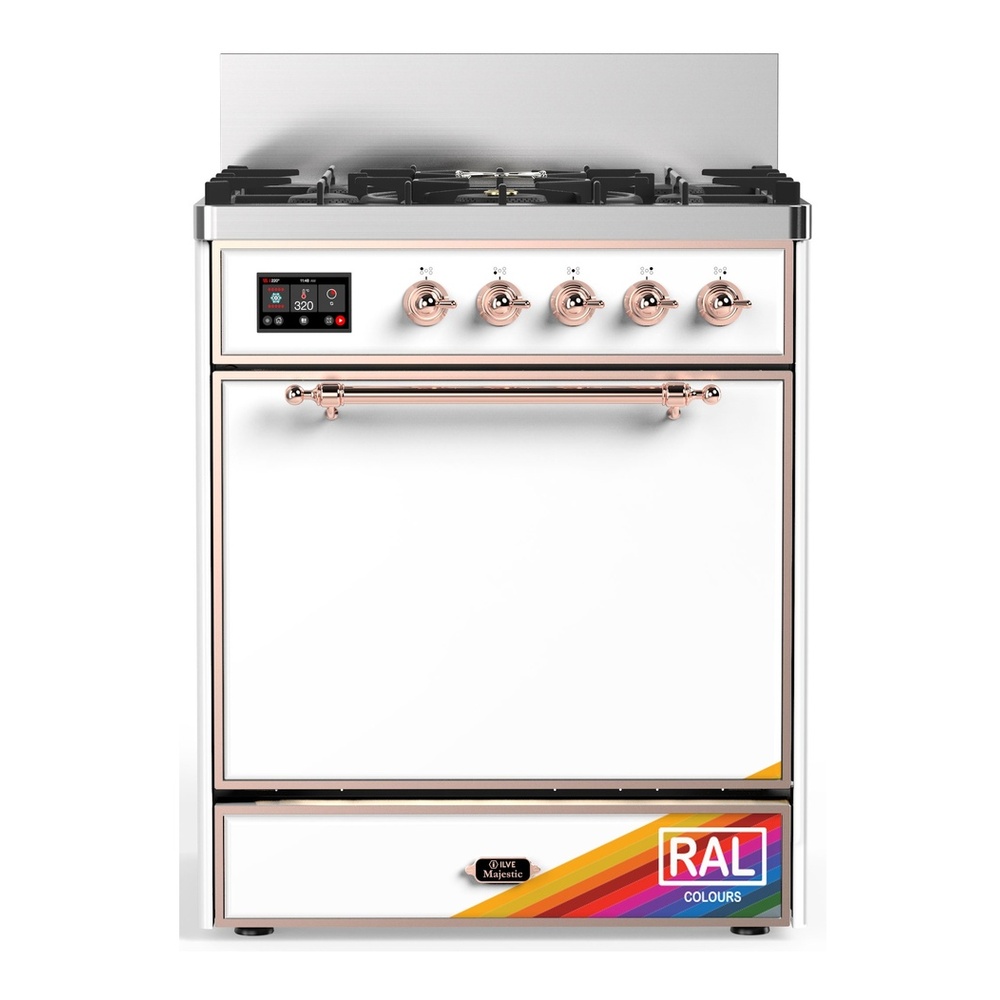 ILVE UM30QNR3RAP Majestic III 30 inch Dual Fuel Range with 5 Black Brass Burners, Dual Function Burner up to 25,000 BTU (Natural Gas, Solid Door, RAL, Copper) 1 UM30QNR3RAP