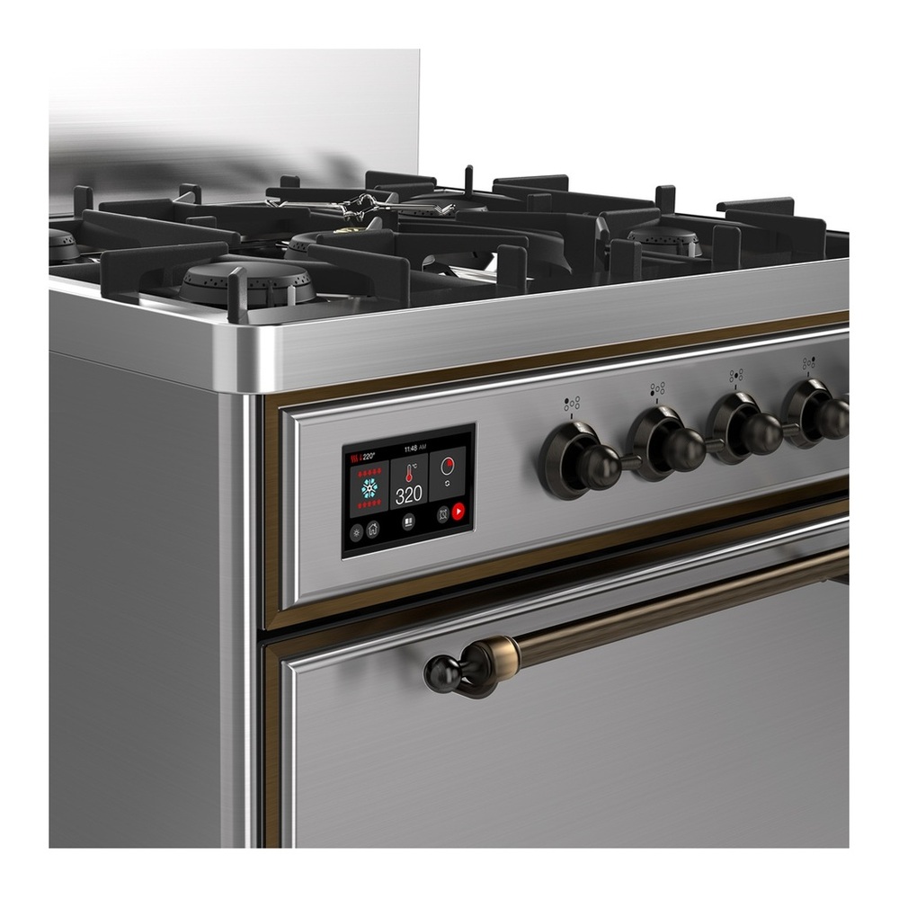 ILVE UM30QNR3SSB Majestic III 30 inch Dual Fuel Range with 5 Black Brass Burners, Dual Function Burner up to 25,000 BTU (Natural Gas, Solid Door, Stainless Steel, Burnished) 2 UM30QNR3SSB-Burnished