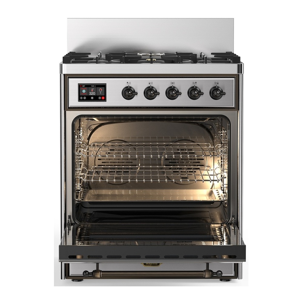 ILVE UM30QNR3SSB Majestic III 30 inch Dual Fuel Range with 5 Black Brass Burners, Dual Function Burner up to 25,000 BTU (Natural Gas, Solid Door, Stainless Steel, Burnished) 4 UM30QNR3SSB-Oven-Interior