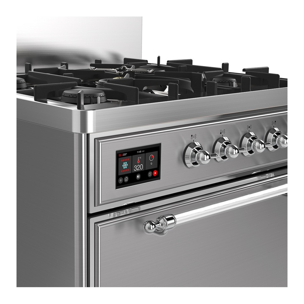 ILVE UM30QNR3SSCLP Majestic III 30 inch Dual Fuel Range with 5 Black Brass Burners, Dual Function Burner up to 25,000 BTU (Liquid Propane, Solid Door, Stainless Steel, Chrome) 2 UM30QNR3SSCLP-Chrome