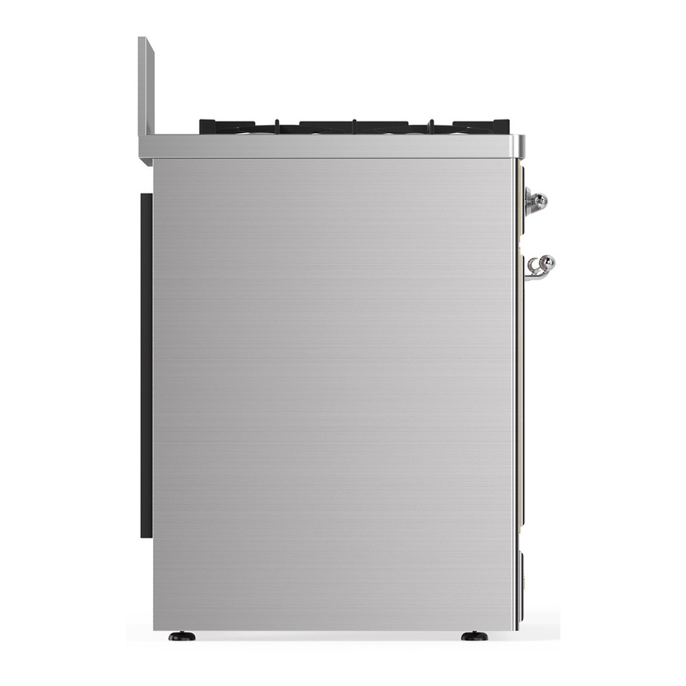 ILVE UM30QNR3SSCLP Majestic III 30 inch Dual Fuel Range with 5 Black Brass Burners, Dual Function Burner up to 25,000 BTU (Liquid Propane, Solid Door, Stainless Steel, Chrome) 6 UM30QNR3SSCLP-Left-Side