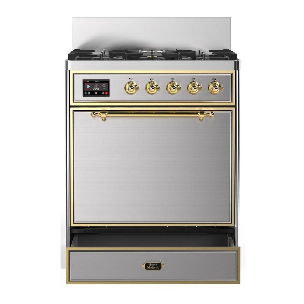 ILVE UM30QNR3SSGLP Majestic III 30 inch Dual Fuel Range with 5 Black Brass Burners, Dual Function Burner up to 25,000 BTU (Liquid Propane, Solid Door, Stainless Steel, Brass) 3 UM30QNR3SSGLP-Storage-Drawer
