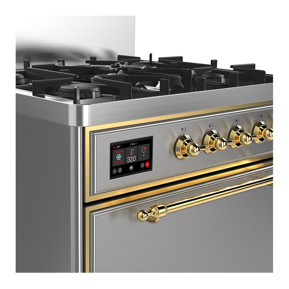 ILVE UM30QNR3SSG Majestic III 30 inch Dual Fuel Range with 5 Black Brass Burners, Dual Function Burner up to 25,000 BTU (Natural Gas, Solid Door, Stainless Steel, Brass) 2 UM30QNR3SSG-Brass