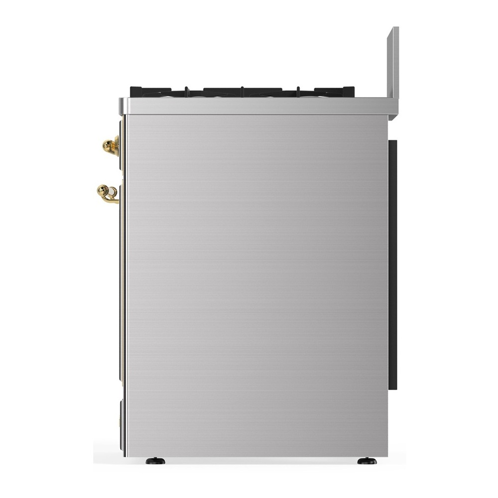 ILVE UM30QNR3SSG Majestic III 30 inch Dual Fuel Range with 5 Black Brass Burners, Dual Function Burner up to 25,000 BTU (Natural Gas, Solid Door, Stainless Steel, Brass) 5 UM30QNR3SSG-Right-Side