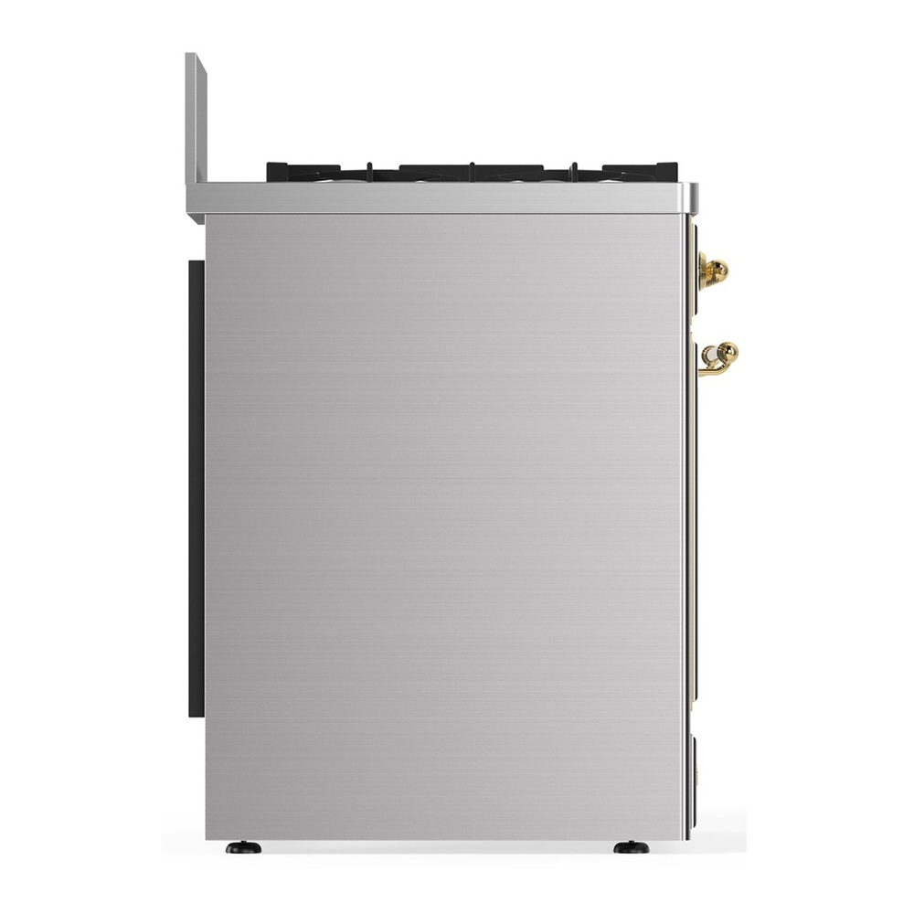 ILVE UM30QNR3SSG Majestic III 30 inch Dual Fuel Range with 5 Black Brass Burners, Dual Function Burner up to 25,000 BTU (Natural Gas, Solid Door, Stainless Steel, Brass) 6 UM30QNR3SSG-Left-Side