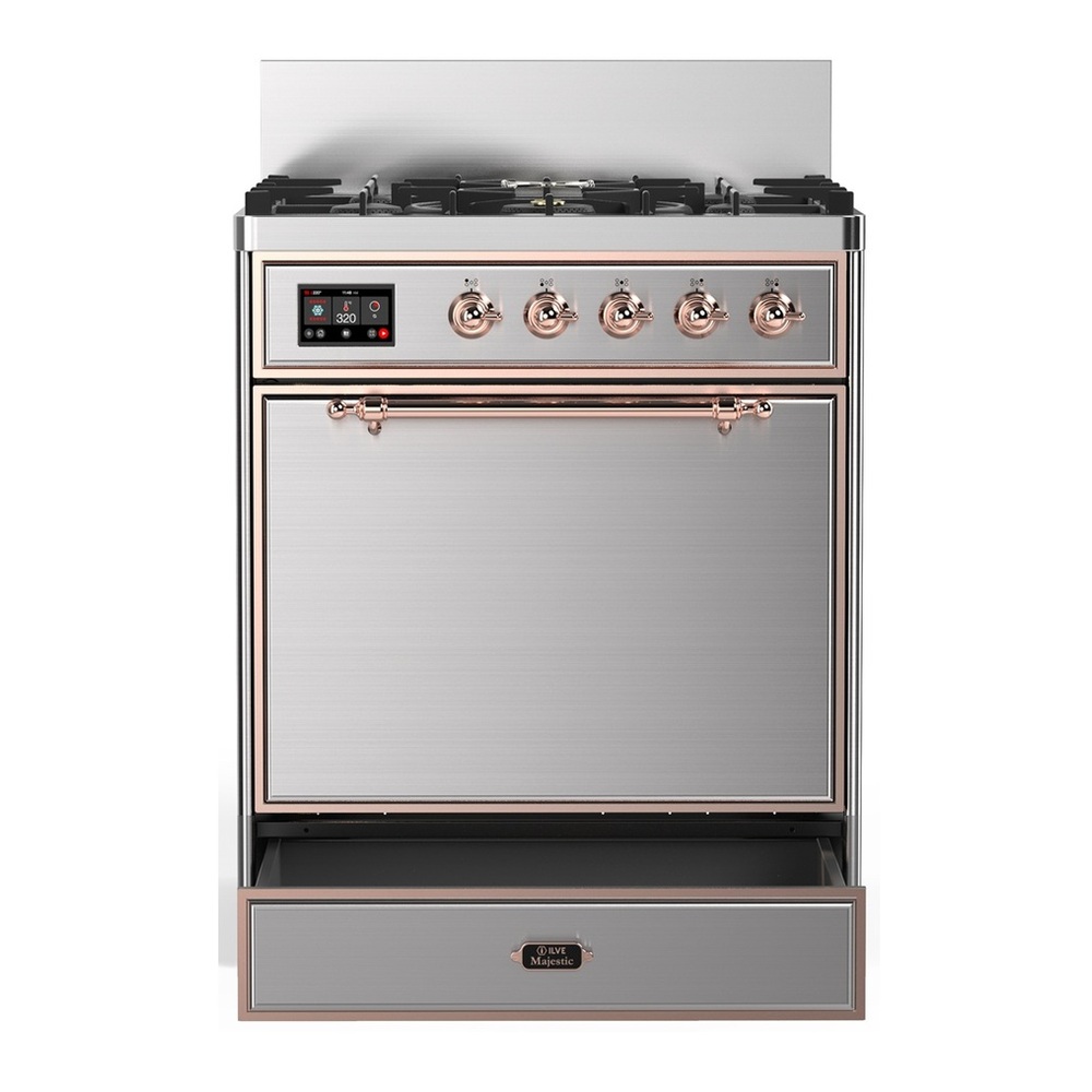 ILVE UM30QNR3SSPLP Majestic III 30 inch Dual Fuel Range with 5 Black Brass Burners, Dual Function Burner up to 25,000 BTU (Liquid Propane, Solid Door, Stainless Steel, Copper) 3 UM30QNR3SSPLP-Storage-Drawer