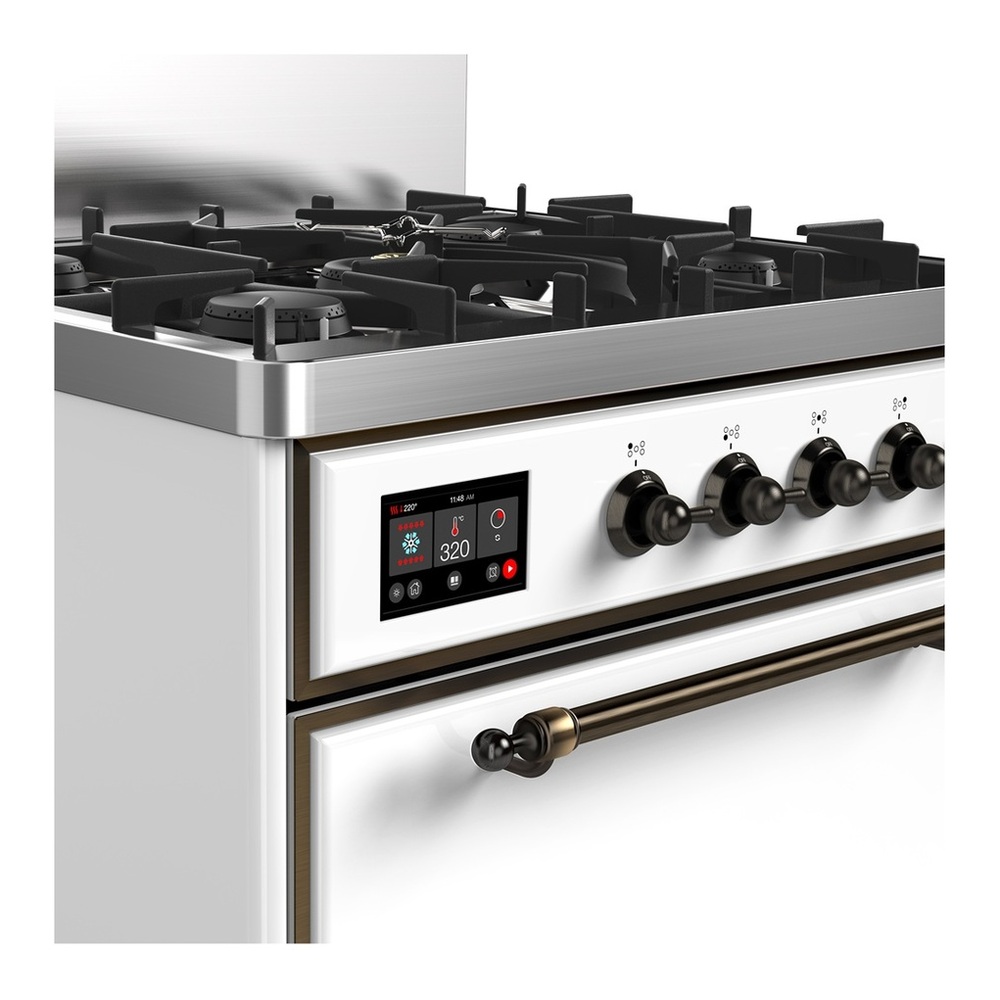 ILVE UM30QNR3WHBLP Majestic III 30 inch Dual Fuel Range with 5 Black Brass Burners, Dual Function Burner up to 25,000 BTU (Liquid Propane, Solid Door, White, Burnished) 2 UM30QNR3WHBLP-Burnished