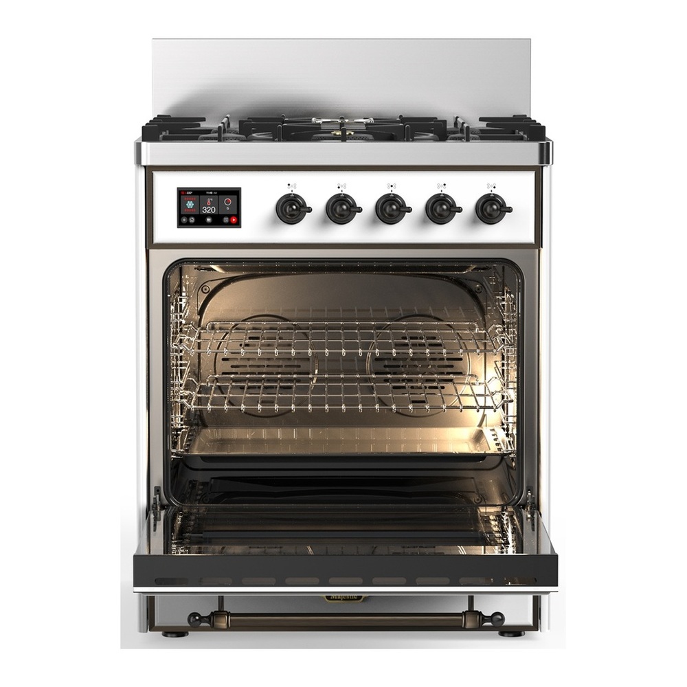 ILVE UM30QNR3WHBLP Majestic III 30 inch Dual Fuel Range with 5 Black Brass Burners, Dual Function Burner up to 25,000 BTU (Liquid Propane, Solid Door, White, Burnished) 4 UM30QNR3WHBLP-Oven-Interior