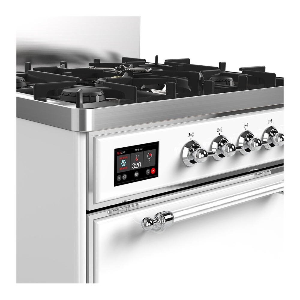 ILVE UM30QNR3WHC Majestic III 30 inch Dual Fuel Range with 5 Black Brass Burners, Dual Function Burner up to 25,000 BTU (Natural Gas, Solid Door, White, Chrome) 2 UM30QNR3WHC-Chrome
