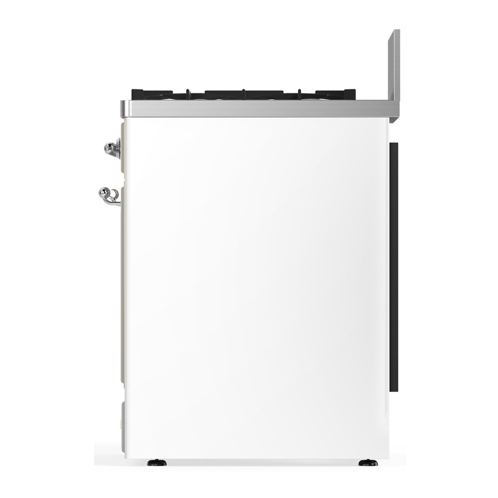 ILVE UM30QNR3WHC Majestic III 30 inch Dual Fuel Range with 5 Black Brass Burners, Dual Function Burner up to 25,000 BTU (Natural Gas, Solid Door, White, Chrome) 5 UM30QNR3WHC-Right-Side