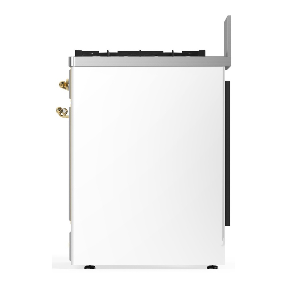 ILVE UM30QNR3WHGLP Majestic III 30 inch Dual Fuel Range with 5 Black Brass Burners, Dual Function Burner up to 25,000 BTU (Liquid Propane, Solid Door, White, Brass) 5 UM30QNR3WHGLP-Right-Side