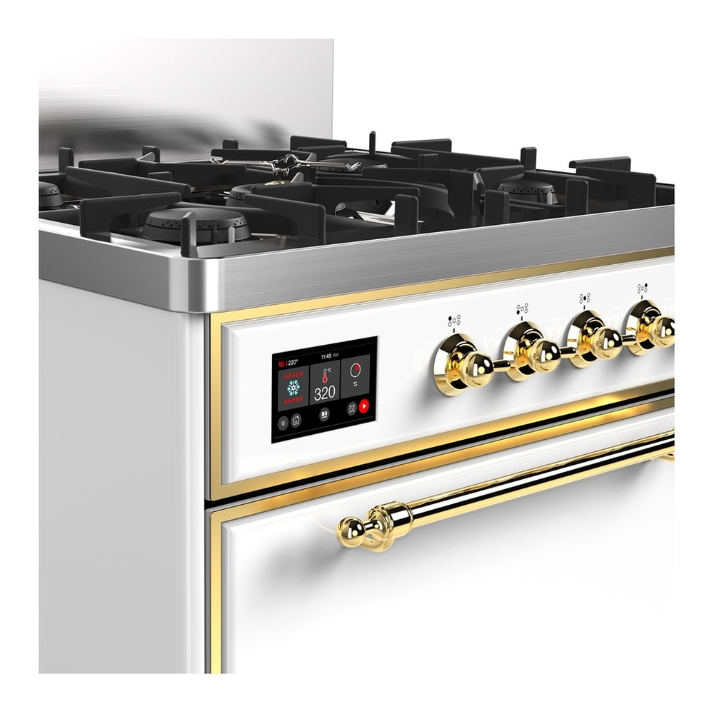 ILVE UM30QNR3WHG Majestic III 30 inch Dual Fuel Range with 5 Black Brass Burners, Dual Function Burner up to 25,000 BTU (Natural Gas, Solid Door, White, Brass) 2 UM30QNR3WHG-Brass