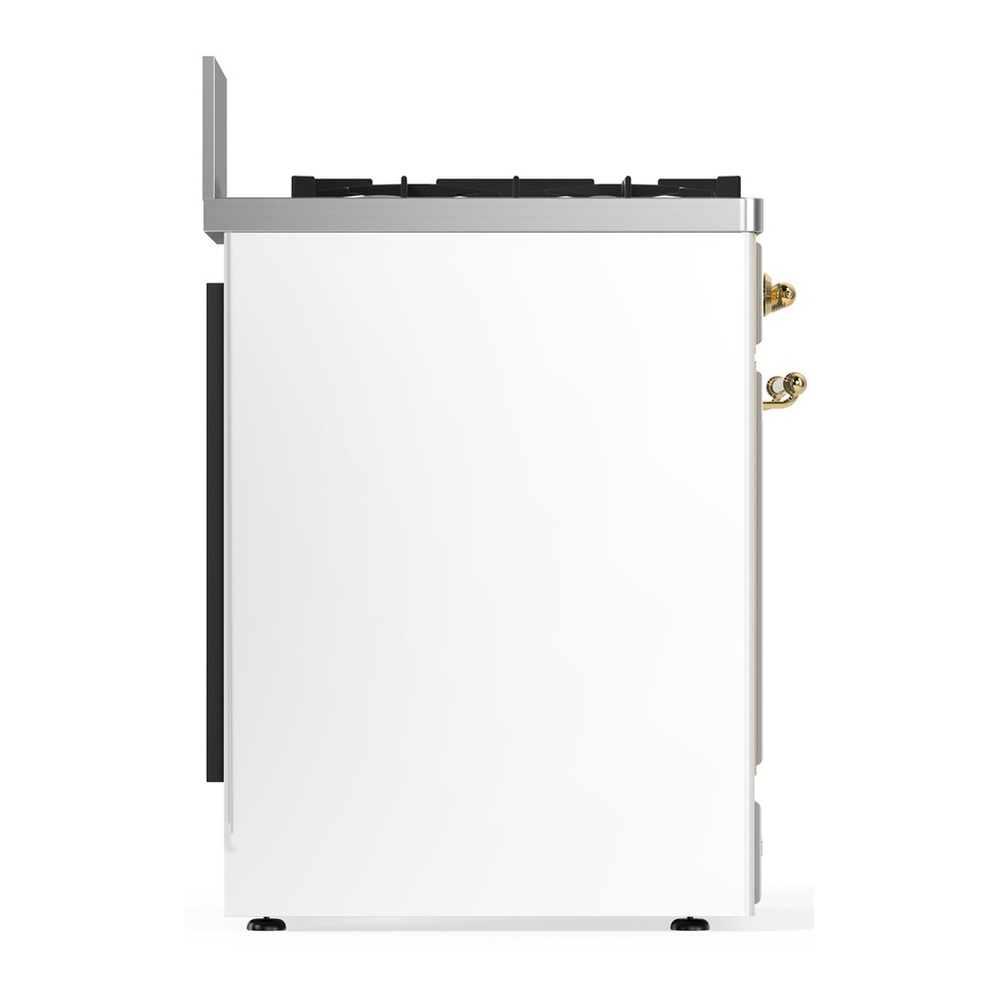 ILVE UM30QNR3WHG Majestic III 30 inch Dual Fuel Range with 5 Black Brass Burners, Dual Function Burner up to 25,000 BTU (Natural Gas, Solid Door, White, Brass) 6 UM30QNR3WHG-Left-Side