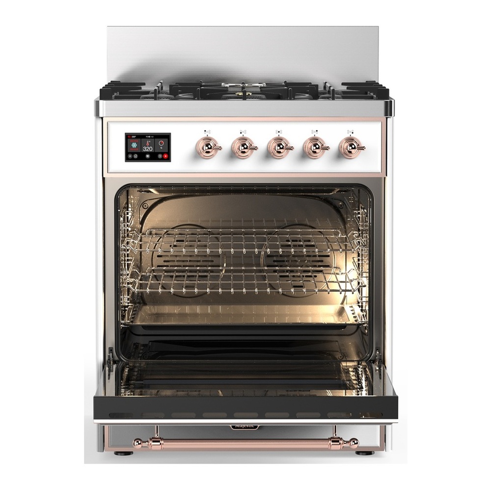 ILVE UM30QNR3WHPLP Majestic III 30 inch Dual Fuel Range with 5 Black Brass Burners, Dual Function Burner up to 25,000 BTU (Liquid Propane, Solid Door, White, Copper) 4 UM30QNR3WHPLP-Oven-Interior