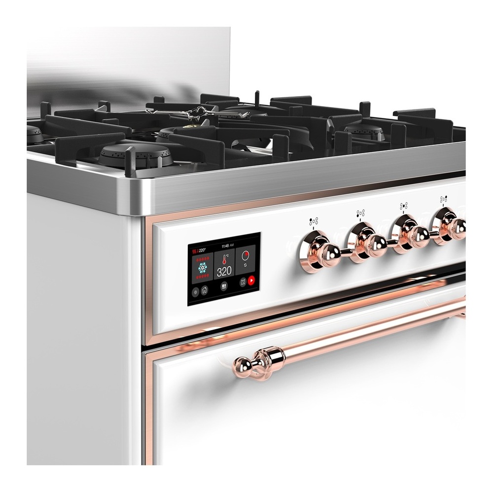 ILVE UM30QNR3WHP Majestic III 30 inch Dual Fuel Range with 5 Black Brass Burners, Dual Function Burner up to 25,000 BTU (Natural Gas, Solid Door, White, Copper) 2 UM30QNR3WHP-Cooper