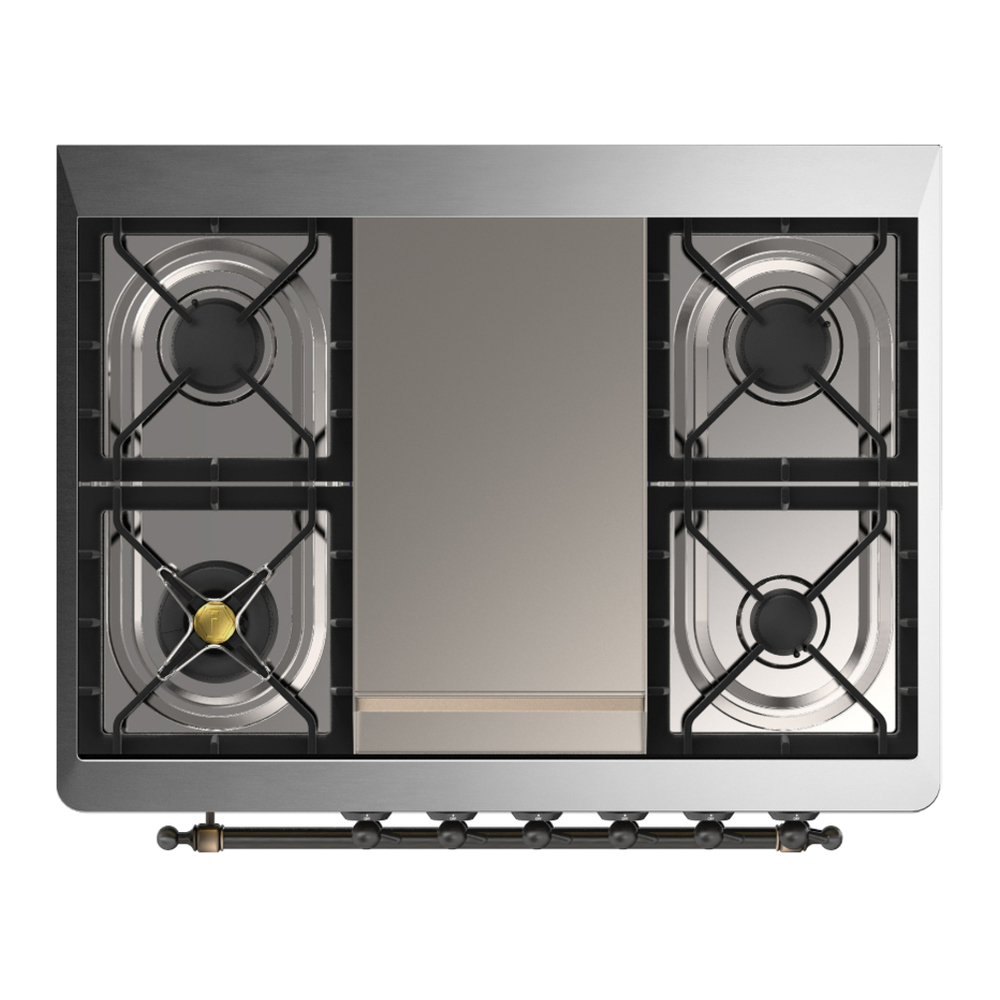 ILVE UM36FNR3AWBLP Majestic III 36 inch Dual Fuel Range with 6 Black Brass Burners and Griddle, Dual Function Burner up to 25,000 BTU (Triple Glass Door, Antique White, Burnished, Liquid Propane) 4 ILVE-UM36FNR3AWBLP-Top View