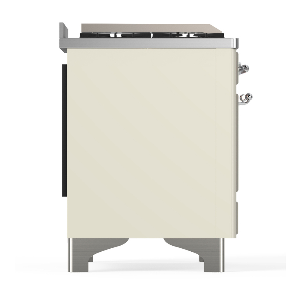 ILVE UM36FNR3AWCLP Majestic III 36 inch Dual Fuel Range with 6 Black Brass Burners and Griddle, Dual Function Burner up to 25,000 BTU (Triple Glass Door, Antique White, Chrome, Liquid Propane) 6 ILVE-UM36FNR3AWCLP-Right Side View