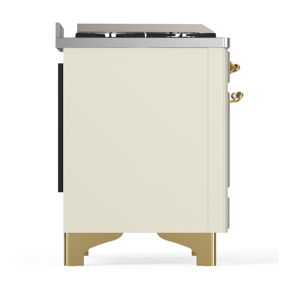 ILVE UM36FNR3AWGLP Majestic III 36 inch Dual Fuel Range with 6 Black Brass Burners and Griddle, Dual Function Burner up to 25,000 BTU (Triple Glass Door, Antique White, Brass, Liquid Propane) 6 ILVE-UM36FNR3AWGLP-Right Side View