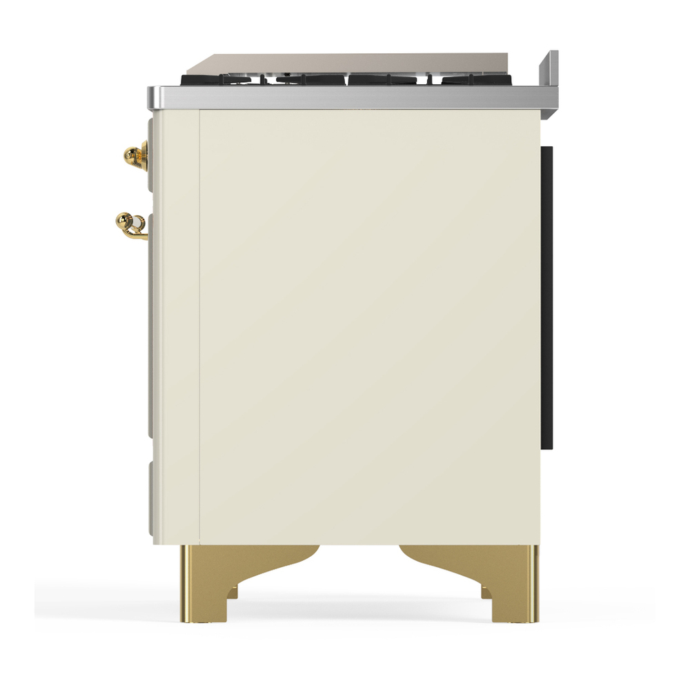 ILVE UM36FNR3AWG Majestic III 36 inch Dual Fuel Range with 6 Black Brass Burners and Griddle, Dual Function Burner up to 25,000 BTU (Triple Glass Door, Antique White, Brass, Natural Gas) 7 ILVE-UM36FNR3AWG-Left Side View