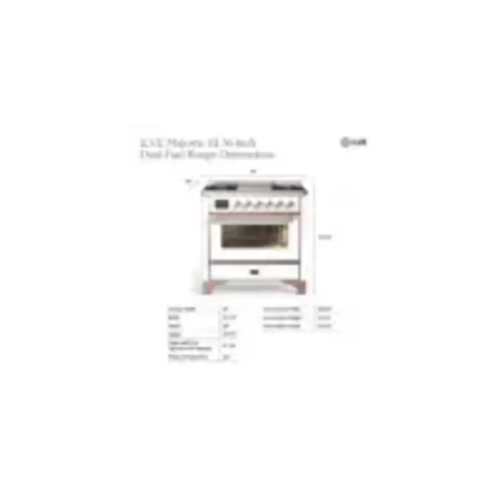 ILVE UM36F Majestic III 36 inch Dual Fuel Range with 6 Black Brass Burners and Griddle, Dual Function Burner up to 25,000 BTU