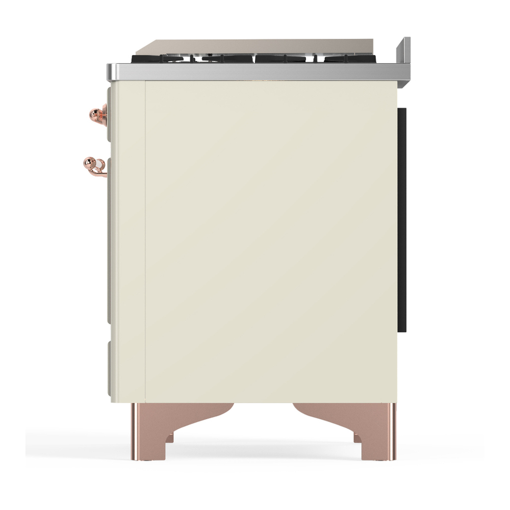 ILVE UM36FNR3AWP Majestic III 36 inch Dual Fuel Range with 6 Black Brass Burners and Griddle, Dual Function Burner up to 25,000 BTU (Triple Glass Door, Antique White, Copper, Natural Gas) 7 ILVE-UM36FNR3AWP-Left Side View