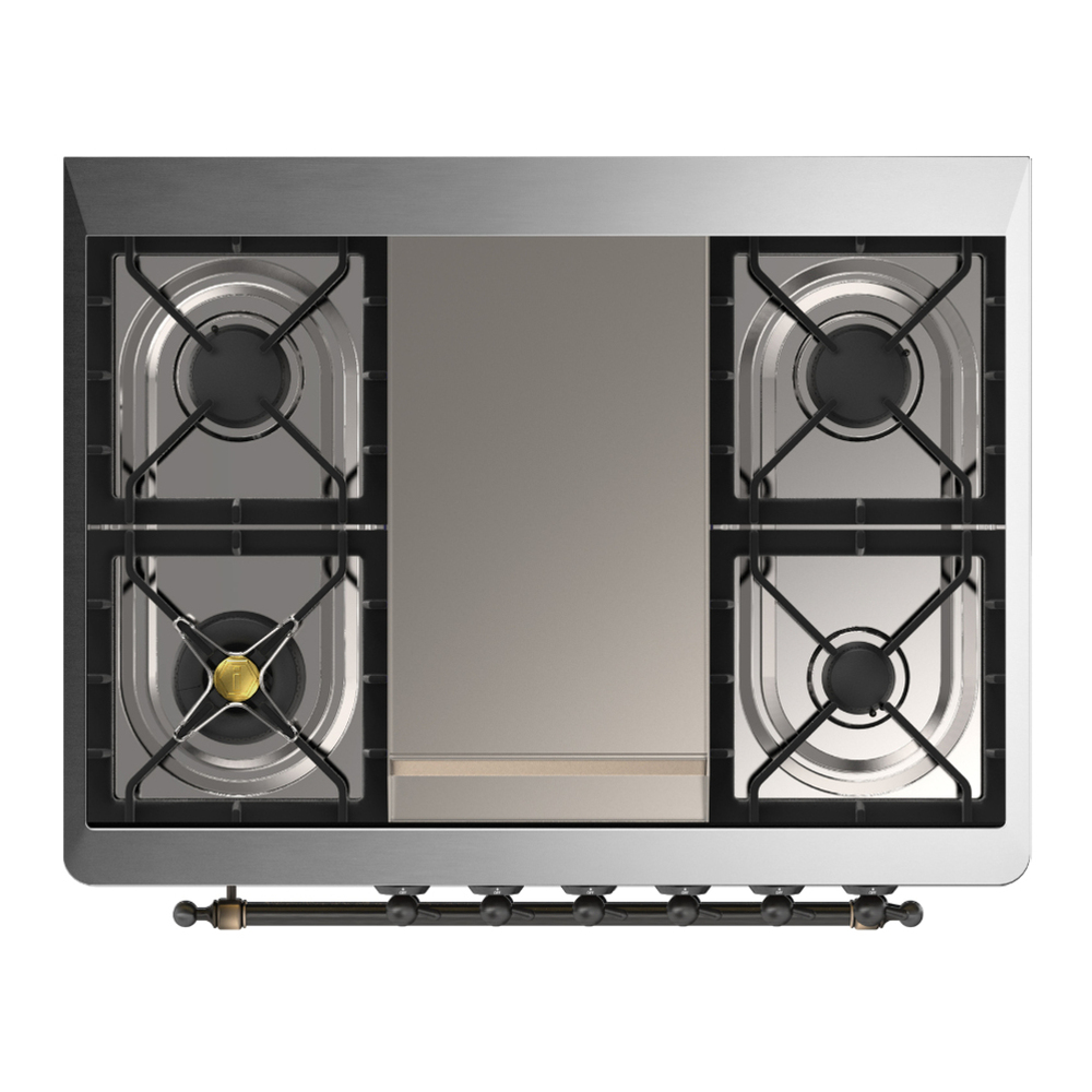 ILVE UM36FNR3BGBLP Majestic III 36 inch Dual Fuel Range with 6 Black Brass Burners and Griddle, Dual Function Burner up to 25,000 BTU (Triple Glass Door, Blue Grey, Burnished, Liquid Propane) 4 ILVE-UM36FNR3BGBLP-Top View
