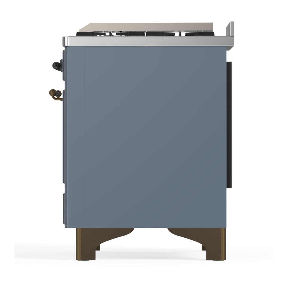 ILVE UM36FNR3BGB Majestic III 36 inch Dual Fuel Range with 6 Black Brass Burners and Griddle, Dual Function Burner up to 25,000 BTU (Triple Glass Door, Blue Grey, Burnished, Natural Gas) 7 ILVE-UM36FNR3BGB-Left Side View