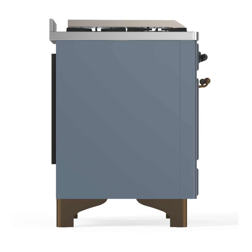 ILVE UM36FNR3BGB Majestic III 36 inch Dual Fuel Range with 6 Black Brass Burners and Griddle, Dual Function Burner up to 25,000 BTU (Triple Glass Door, Blue Grey, Burnished, Natural Gas) 6 ILVE-UM36FNR3BGB-Right Side View