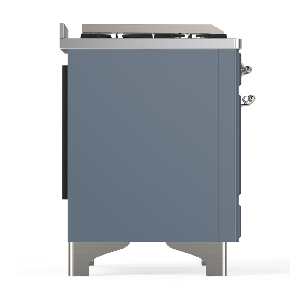 ILVE UM36FNR3BGCLP Majestic III 36 inch Dual Fuel Range with 6 Black Brass Burners and Griddle, Dual Function Burner up to 25,000 BTU (Triple Glass Door, Blue Grey, Chrome, Liquid Propane) 6 ILVE-UM36FNR3BGCLP-Right Side View