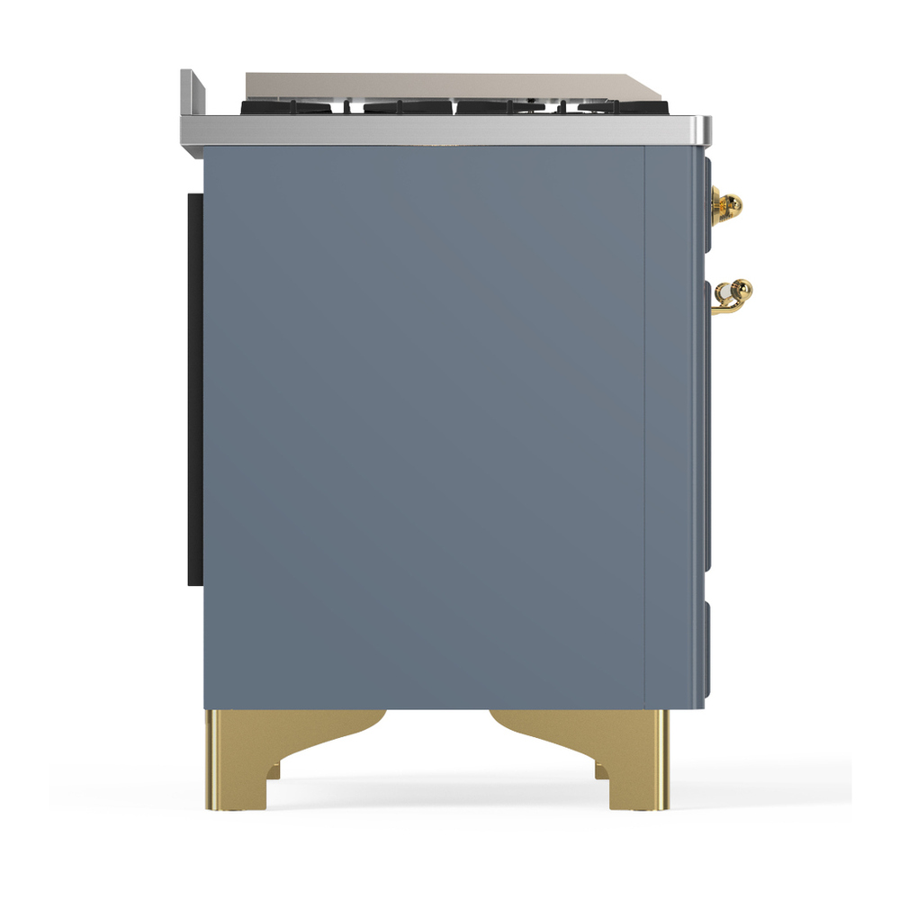 ILVE UM36FNR3BGGLP Majestic III 36 inch Dual Fuel Range with 6 Black Brass Burners and Griddle, Dual Function Burner up to 25,000 BTU (Triple Glass Door, Blue Grey, Brass, Liquid Propane) 6 ILVE-UM36FNR3BGGLP-Right Side View