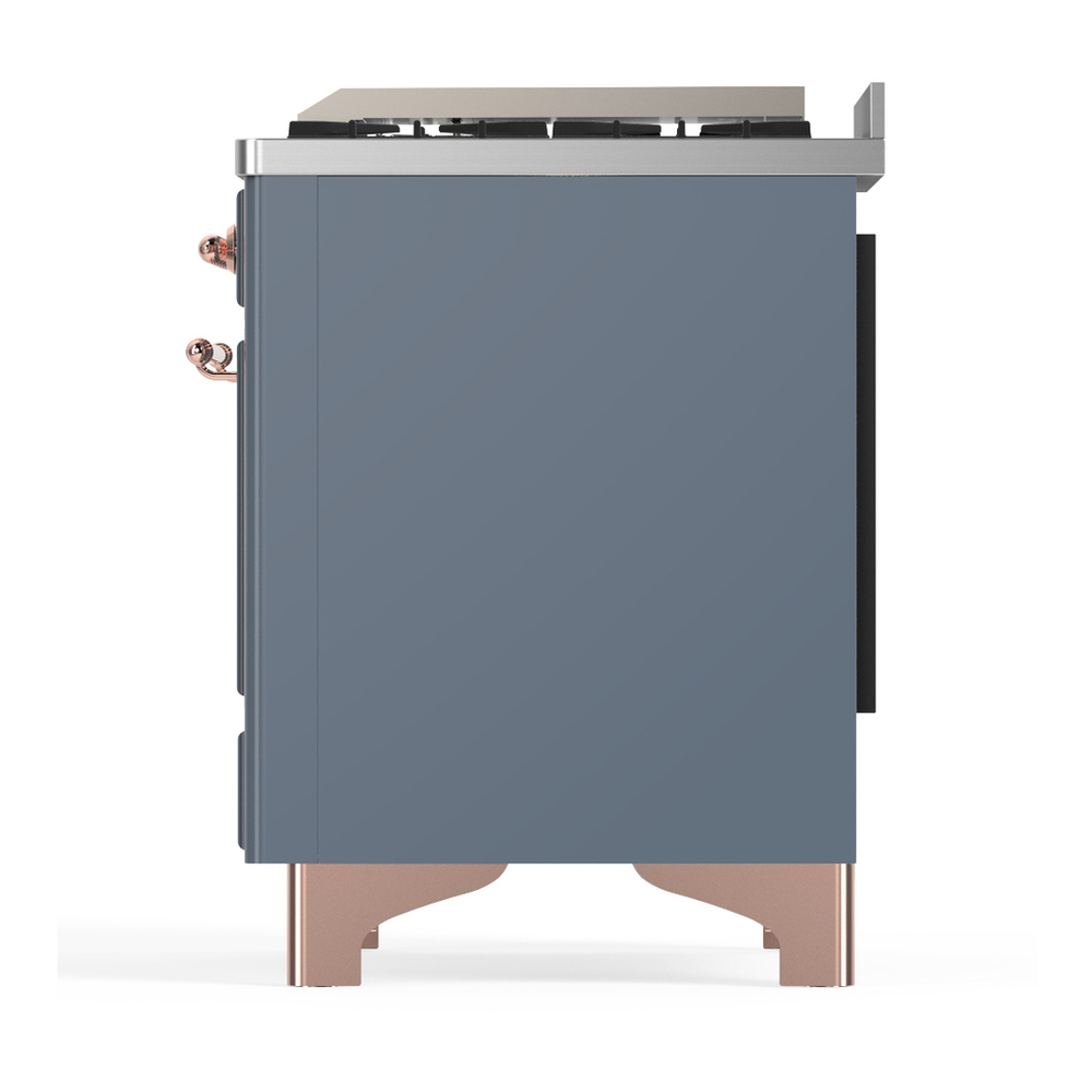 ILVE UM36FNR3BGPLP Majestic III 36 inch Dual Fuel Range with 6 Black Brass Burners and Griddle, Dual Function Burner up to 25,000 BTU (Triple Glass Door, Blue Grey, Copper, Liquid Propane) 7 ILVE-UM36FNR3BGPLP-Left Side View