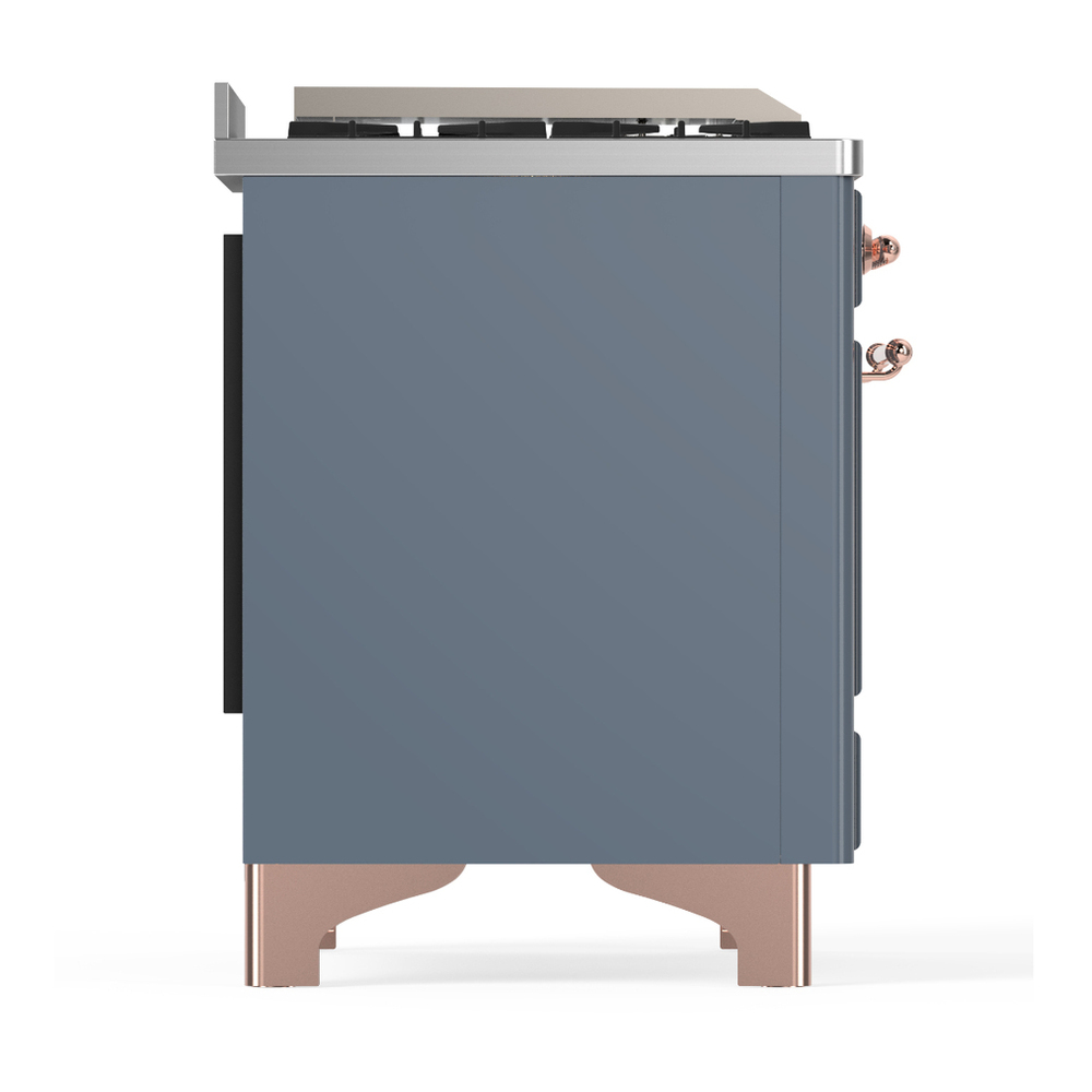 ILVE UM36FNR3BGPLP Majestic III 36 inch Dual Fuel Range with 6 Black Brass Burners and Griddle, Dual Function Burner up to 25,000 BTU (Triple Glass Door, Blue Grey, Copper, Liquid Propane) 6 ILVE-UM36FNR3BGPLP-Right Side View