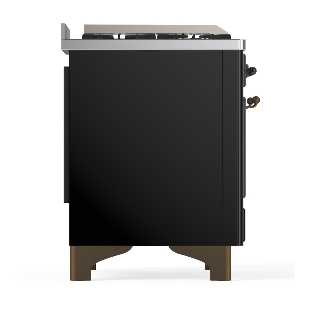 ILVE UM36FNR3BKBLP Majestic III 36 inch Dual Fuel Range with 6 Black Brass Burners and Griddle, Dual Function Burner up to 25,000 BTU (Triple Glass Door, Glossy Black, Burnished, Liquid Propane) 6 ILVE-UM36FNR3BKBLP-Right Side View