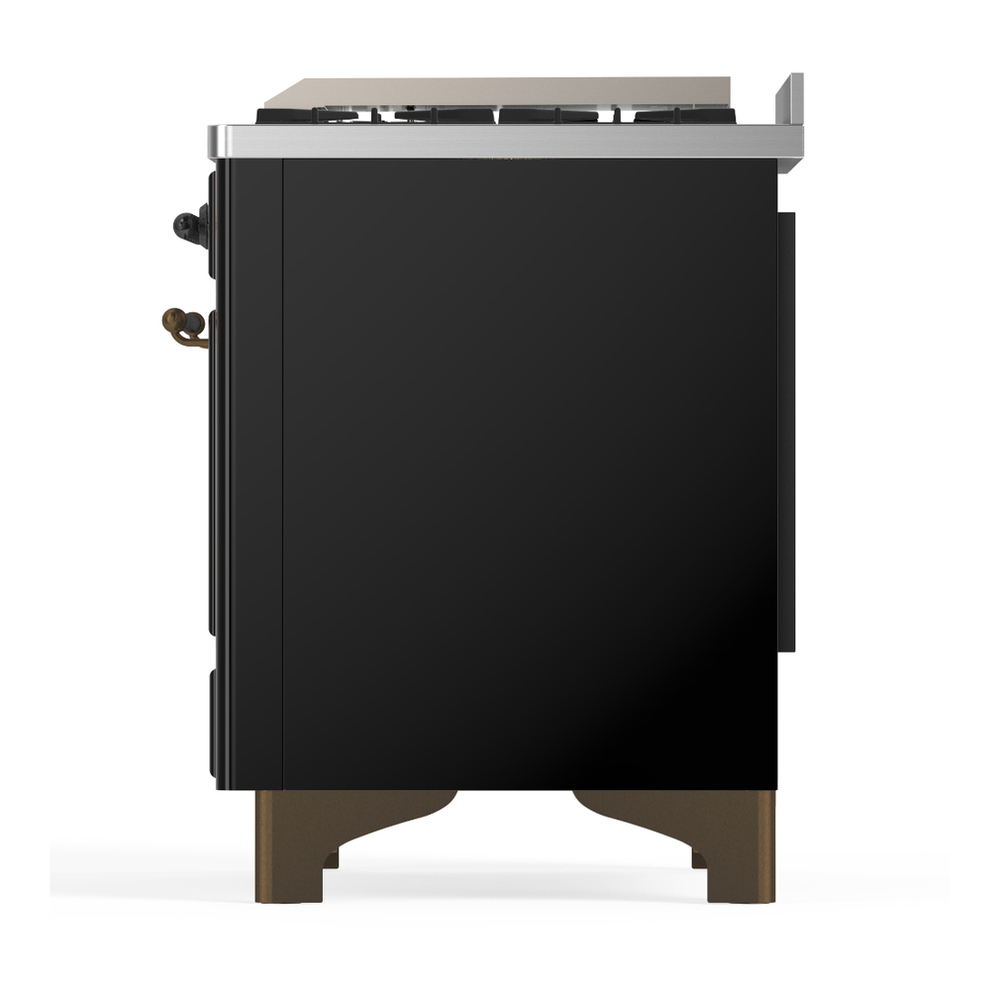 ILVE UM36FNR3BKB Majestic III 36 inch Dual Fuel Range with 6 Black Brass Burners and Griddle, Dual Function Burner up to 25,000 BTU (Triple Glass Door, Glossy Black, Burnished, Natural Gas) 7 ILVE-UM36FNR3BKB-Left Side View