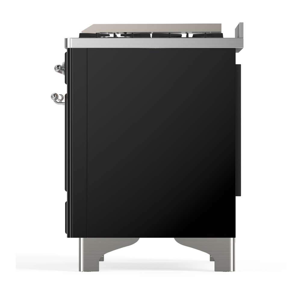 ILVE UM36FNR3BKCLP Majestic III 36 inch Dual Fuel Range with 6 Black Brass Burners and Griddle, Dual Function Burner up to 25,000 BTU (Triple Glass Door, Glossy Black, Chrome, Liquid Propane) 7 ILVE-UM36FNR3BKCLP-Left Side View