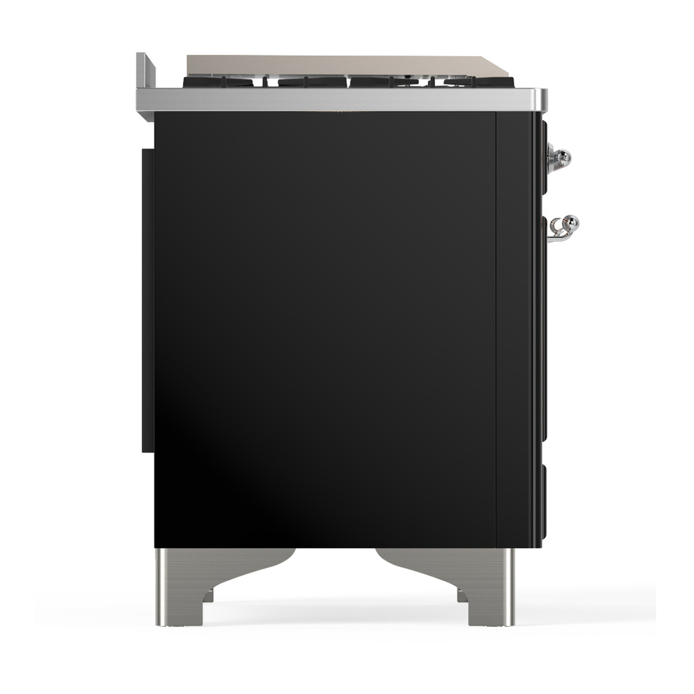 ILVE UM36FNR3BKCLP Majestic III 36 inch Dual Fuel Range with 6 Black Brass Burners and Griddle, Dual Function Burner up to 25,000 BTU (Triple Glass Door, Glossy Black, Chrome, Liquid Propane) 6 ILVE-UM36FNR3BKCLP-Right Side View